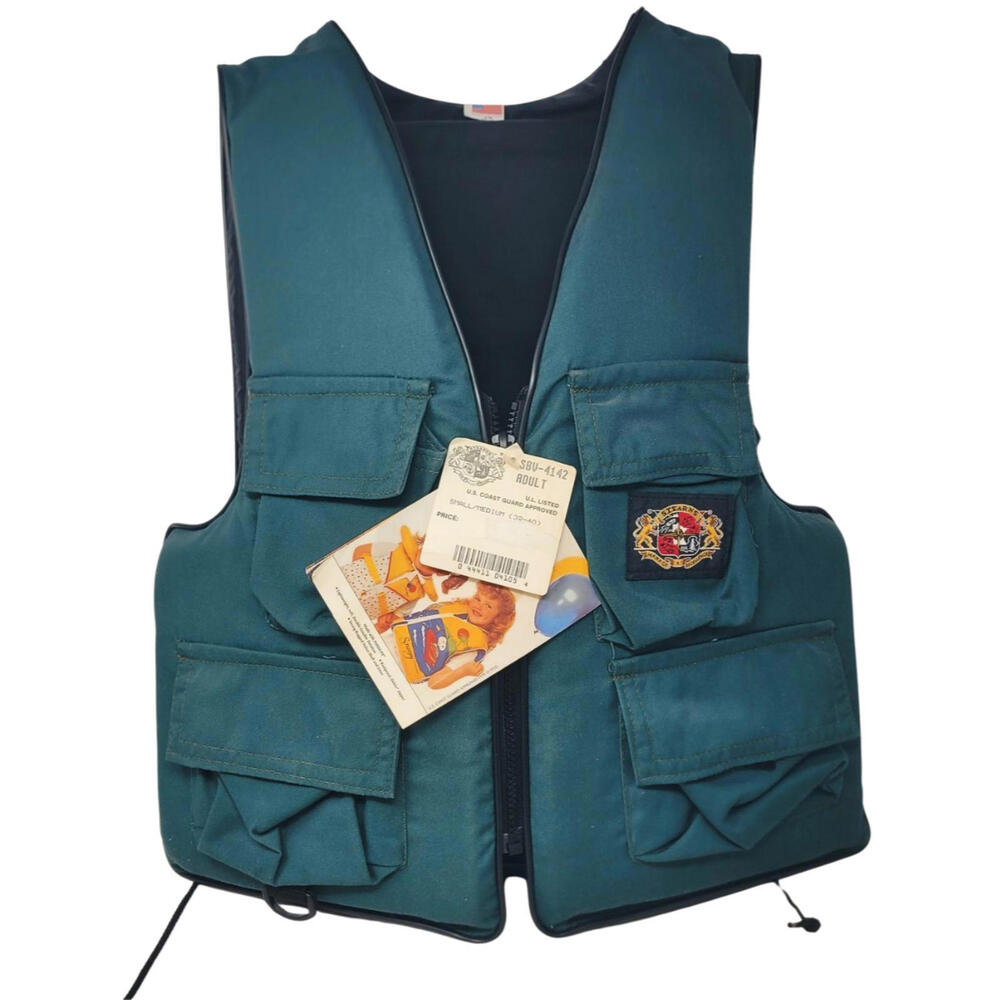 Vintage Stearns Green Life Jacket Adult S-M 32-40 4142 Fishing Swimming Vest NWT